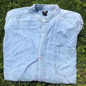 H&M distresses granddad collar denim shirt